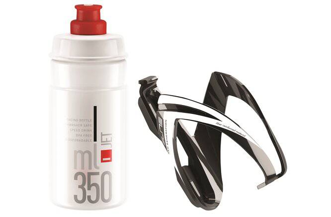 EliteElite Kit Ceo für Kinder Bidon 350ml transparent mit rot Bidonhalter schwarz mit weiss